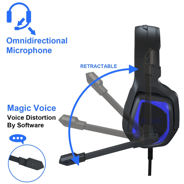 SADES MH602 3.5mm Plug Wire-controlled E-sports Gaming Headset with Retractable Microphone, Cable Length: 2.2m(Black Blue) - Multimedia Headset by SADES | Online Shopping UK | buy2fix