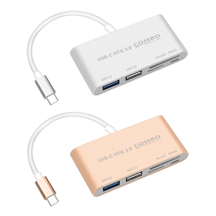 COMBO T-693 5 in 1 USB-C / Type-C to SD / TF / Micro SD Card Slot + USB 3.0 + USB 2.0Ports OTG HUB Card Reader(Silver) - Computer & Networking by buy2fix | Online Shopping UK | buy2fix