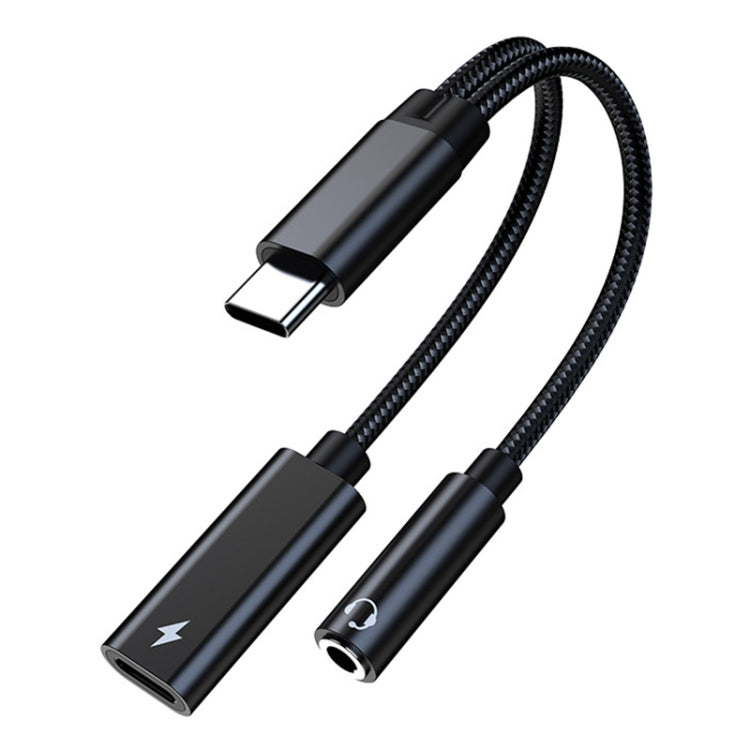 TA2B USB-C / Type-C Male to PD 60W USB-C / Type-C Charging + 3.5mm Audio Female Earphone Adapter (Black) - Type-C Adapter by buy2fix | Online Shopping UK | buy2fix