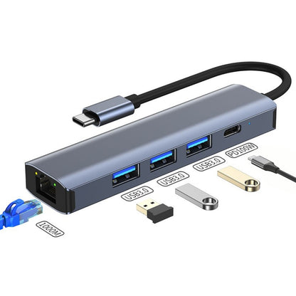 BYL-2302 5 in 1 USB-C / Type-C to USB Multifunctional Docking Station HUB Adapter with 1000M Network Port - Computer & Networking by buy2fix | Online Shopping UK | buy2fix