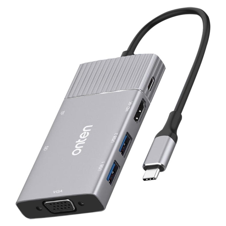 Onten 95113 8 In 1 USB 3.0 x2 + SD / TF + HDMI / VGA + 3.5mm Jack + Type-C / USB-C (PD 3.0) Multi-function HUB Converter Dock Station - USB HUB by Onten | Online Shopping UK | buy2fix