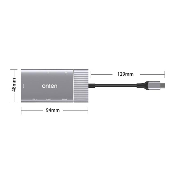 Onten 95113 8 In 1 USB 3.0 x2 + SD / TF + HDMI / VGA + 3.5mm Jack + Type-C / USB-C (PD 3.0) Multi-function HUB Converter Dock Station - USB HUB by Onten | Online Shopping UK | buy2fix