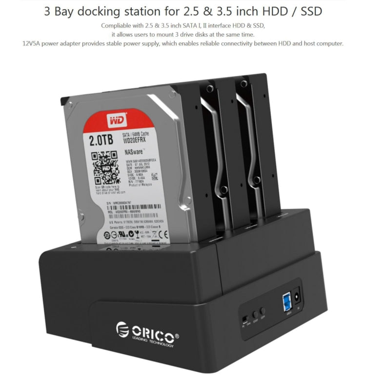 ORICO 6638US3-C 3-bay USB 3.0 Type-B to SATA External Hard Disk Box Storage Case Hard Disk Docking Station / Duplicator for 2.5 inch / 3.5 inch SATA HDD / SSD - HDD Enclosure by ORICO | Online Shopping UK | buy2fix