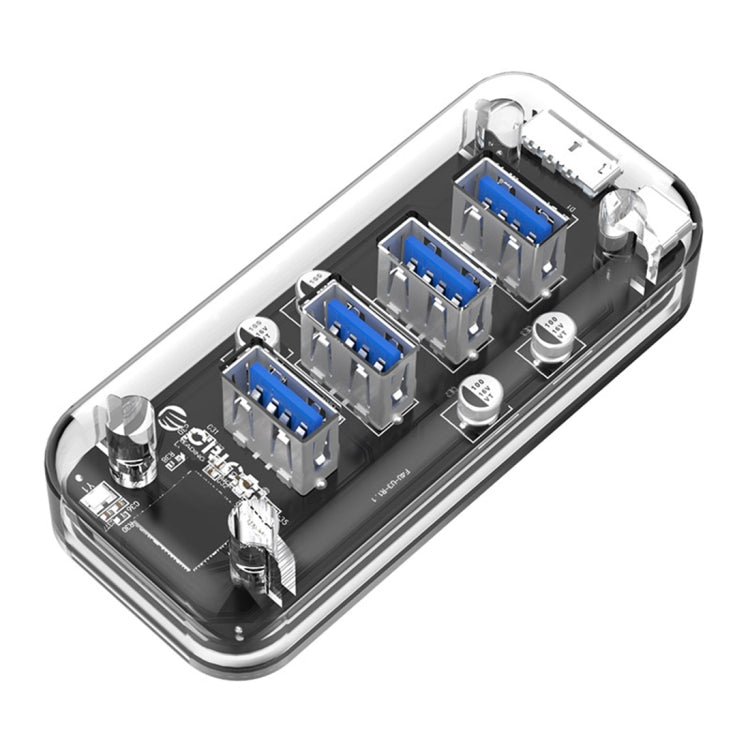 ORICO F4U 4 x USB 3.0 Ports 5Gbps Fast Transmission Desktop HUB with Blue LED Indicator Light(Transparent) - USB 3.0 HUB by ORICO | Online Shopping UK | buy2fix