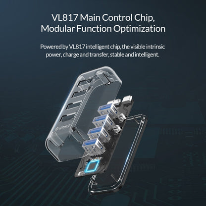 ORICO F4U 4 x USB 3.0 Ports 5Gbps Fast Transmission Desktop HUB with Blue LED Indicator Light(Transparent) - USB 3.0 HUB by ORICO | Online Shopping UK | buy2fix