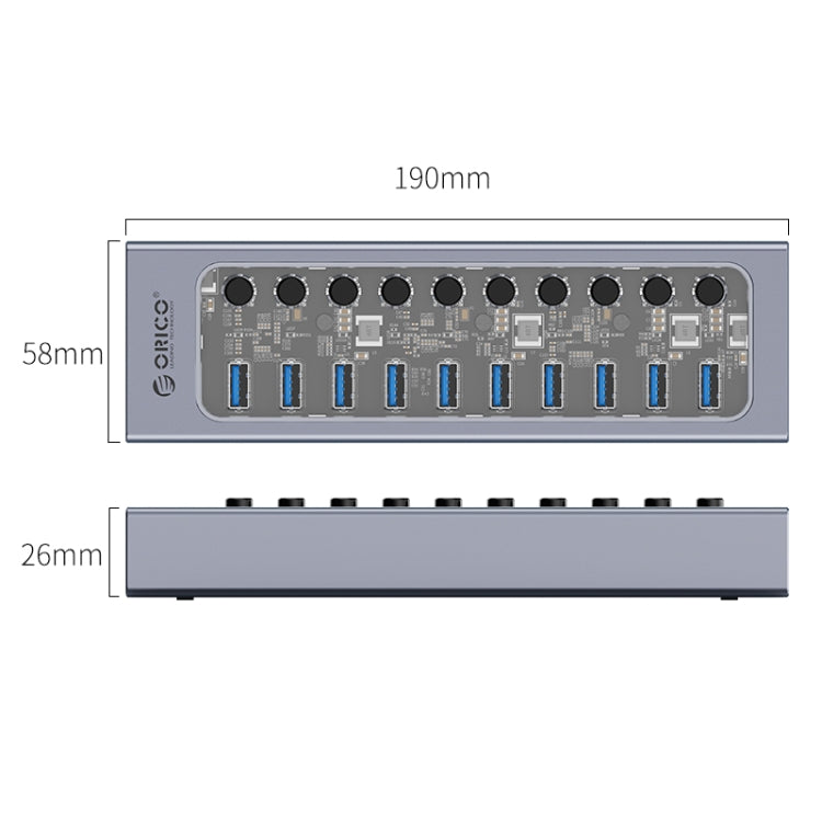 ORICO AT2U3-10AB-GY-BP 10 Ports USB 3.0 HUB with Individual Switches & Blue LED Indicator, UK Plug -  by ORICO | Online Shopping UK | buy2fix