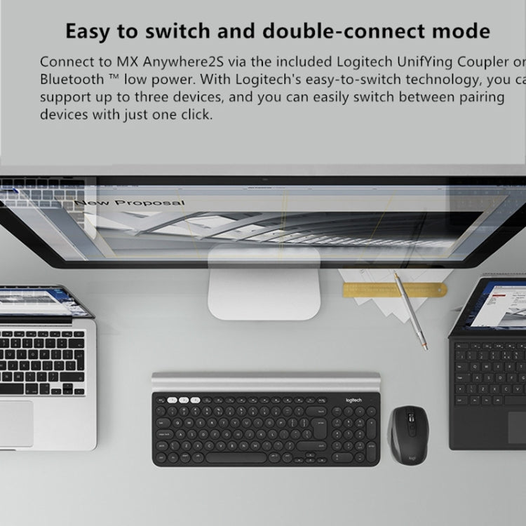 Logitech MX Anywhere 2S 4000DPI Bluetooth + Unifying Dual-mode Rechargeable Symmetrical Design Wireless Optical Gaming Mouse (Black) - Wireless Mice by Logitech | Online Shopping UK | buy2fix