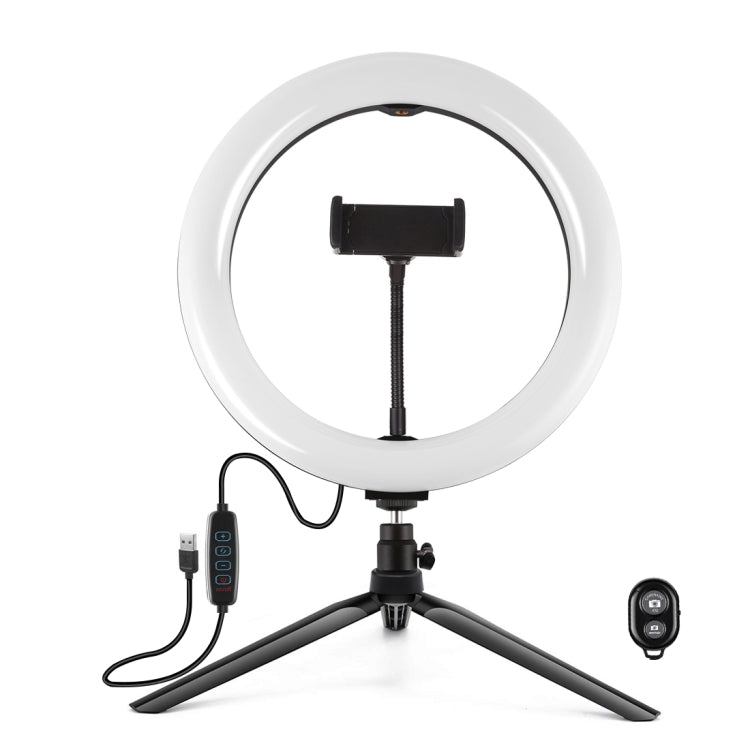 PULUZ 10.2 inch 26cm Light + Desktop Tripod Mount USB 3 Modes Dimmable Dual Color Temperature LED Curved Diffuse Light Ring Vlogging Selfie Photography Video Lights with Phone Clamp & Selfie Remote Control(Black) - Ring Light by PULUZ | Online Shopping UK | buy2fix