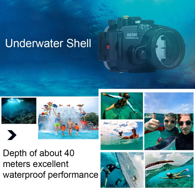 PULUZ 40m Underwater Depth Diving Case Waterproof Camera Housing for Sony A6300 (E PZ 16-50mm F3.5-5.6 OSS)(Black) - Camera Accessories by PULUZ | Online Shopping UK | buy2fix