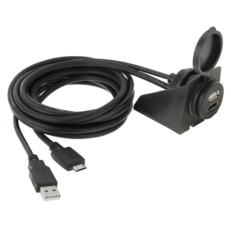 USB 2.0 & Mini HDMI (Type-C) Male to USB 2.0 & HDMI (Type-A) Female Adapter Cable with Car Flush Mount, Length: 2m - In Car by buy2fix | Online Shopping UK | buy2fix