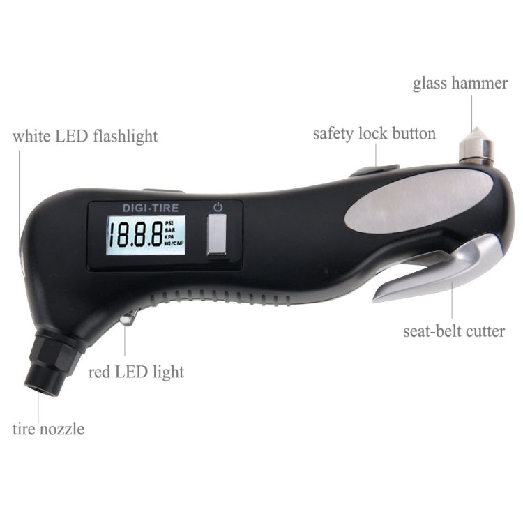 LCD Display Screen Digital Tire Gauge with LED Flashlight, Pressure Range: 2-150PSI - In Car by buy2fix | Online Shopping UK | buy2fix