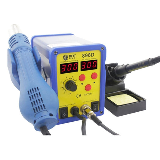 BEST BST-898D 2 in 1 AC 220V 720W LED Displayer Helical Wind Adjustable Temperature Unleaded Hot Air Gun + Solder Station & Soldering Iron, EU Plug(Blue) - Heat Guns by BEST | Online Shopping UK | buy2fix