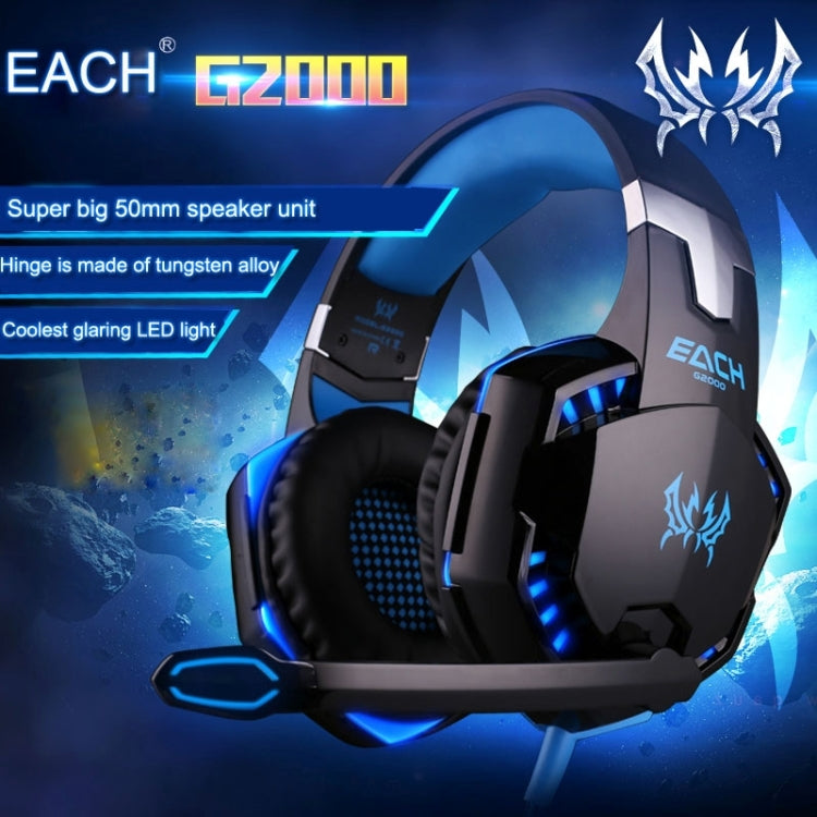 EACH G2000 Over-ear Stereo Bass Gaming Headset with Mic & LED Light for Computer, Cable Length: 2.2m(Blue) - Multimedia Headset by KOTION EACH | Online Shopping UK | buy2fix