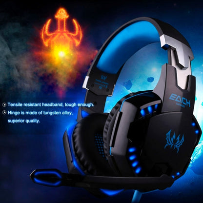 EACH G2000 Over-ear Stereo Bass Gaming Headset with Mic & LED Light for Computer, Cable Length: 2.2m(Blue) - Multimedia Headset by KOTION EACH | Online Shopping UK | buy2fix