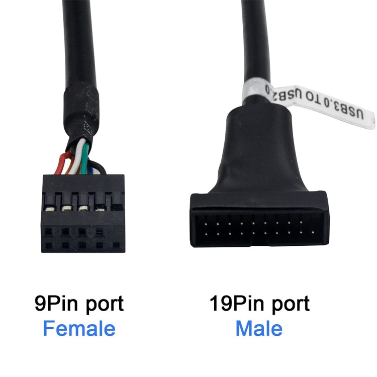 USB 2.0 9Pin Motherboard Female to USB 3.0 19Pin Housing Male Adapter Cable, Length: 15cm(Black) - USB 3.0 by buy2fix | Online Shopping UK | buy2fix