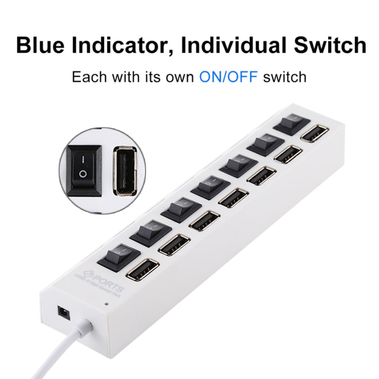 7 Ports USB Hub 2.0 USB Splitter High Speed 480Mbps with ON/OFF Switch / 7 LEDs(Black) - USB 2.0 HUB by buy2fix | Online Shopping UK | buy2fix