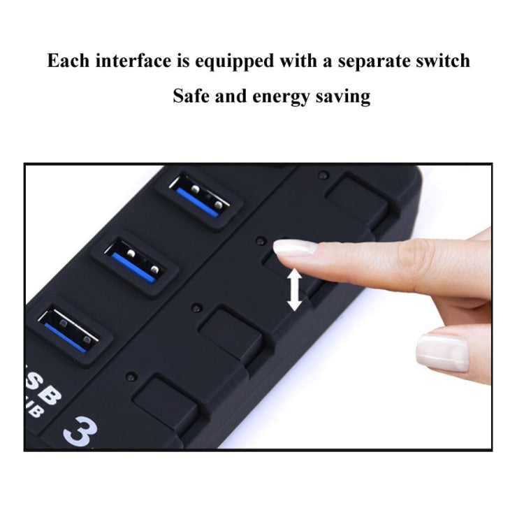 7 Ports USB 3.0 Hub with Individual Switches for each Data Transfer Ports(Black) - USB 3.0 HUB by buy2fix | Online Shopping UK | buy2fix