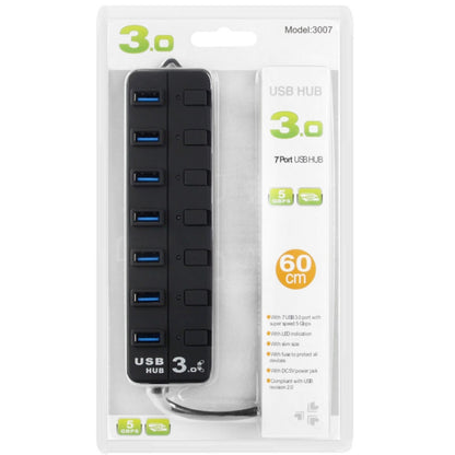 7 Ports USB 3.0 Hub with Individual Switches for each Data Transfer Ports(Black) - USB 3.0 HUB by buy2fix | Online Shopping UK | buy2fix