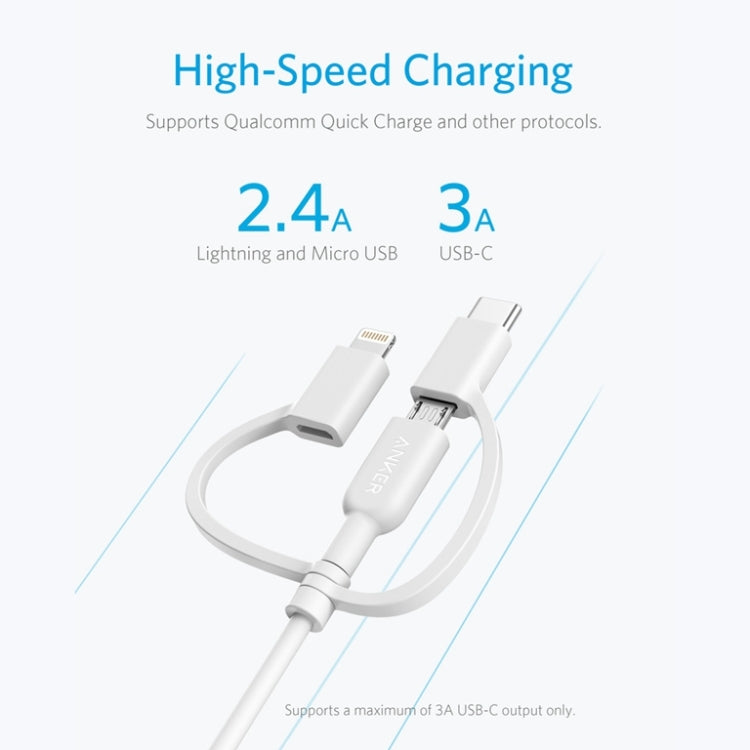 ANKER 3 in 1 8 Pin + Micro USB + USB-C / Type-C Interface MFI Certificated Data Cable(White) - Apple Accessories by ANKER | Online Shopping UK | buy2fix