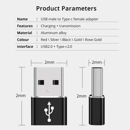 USB-C / Type-C Female to USB 2.0 Male Aluminum Alloy Adapter, Support Charging & Transmission(Black) - Type-C Adapter by buy2fix | Online Shopping UK | buy2fix