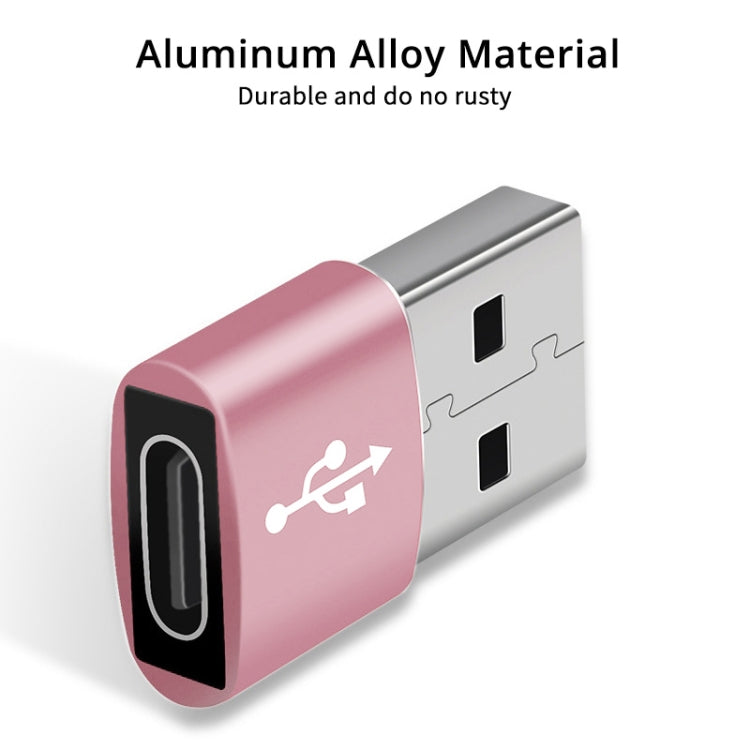 USB-C / Type-C Female to USB 2.0 Male Aluminum Alloy Adapter, Support Charging & Transmission(Pink) - Type-C Adapter by buy2fix | Online Shopping UK | buy2fix