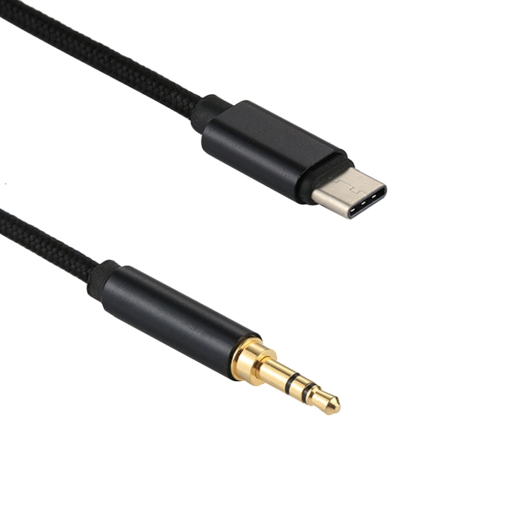 1m Weave Style Type-C Male to 3.5mm Male Audio Cable(Black) - Video & Audio Cable by buy2fix | Online Shopping UK | buy2fix