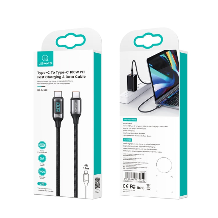 USAMS US-SJ559 U78 USB-C / Type-C to USB-C / Type-C PD100W Fast Charge Digital Data Cable, Cable Length: 3m (Black) - USB-C & Type-C Cable by USAMS | Online Shopping UK | buy2fix