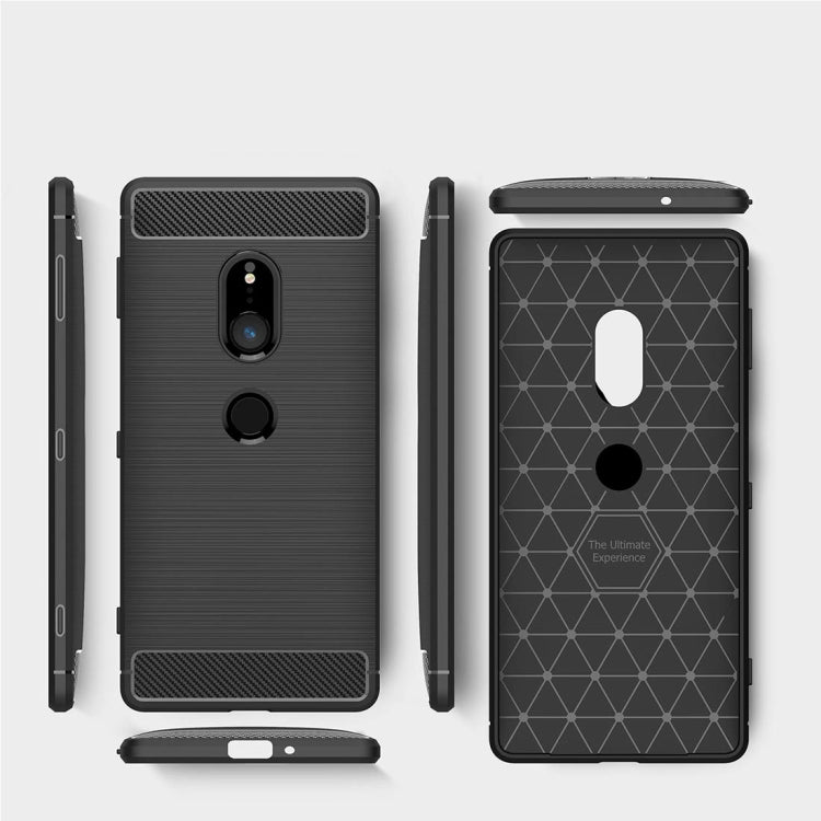 For Sony Xperia XZ2 Brushed Texture Carbon Fiber Shockproof TPU Protective Back Case(Black) - Mobile Accessories by buy2fix | Online Shopping UK | buy2fix