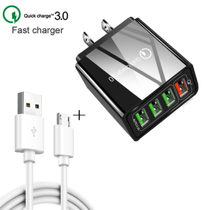 2 in 1 1m USB to Micro USB Data Cable + 30W QC 3.0 4 USB Interfaces Mobile Phone Tablet PC Universal Quick Charger Travel Charger Set, US Plug(White) - Mobile Accessories by buy2fix | Online Shopping UK | buy2fix