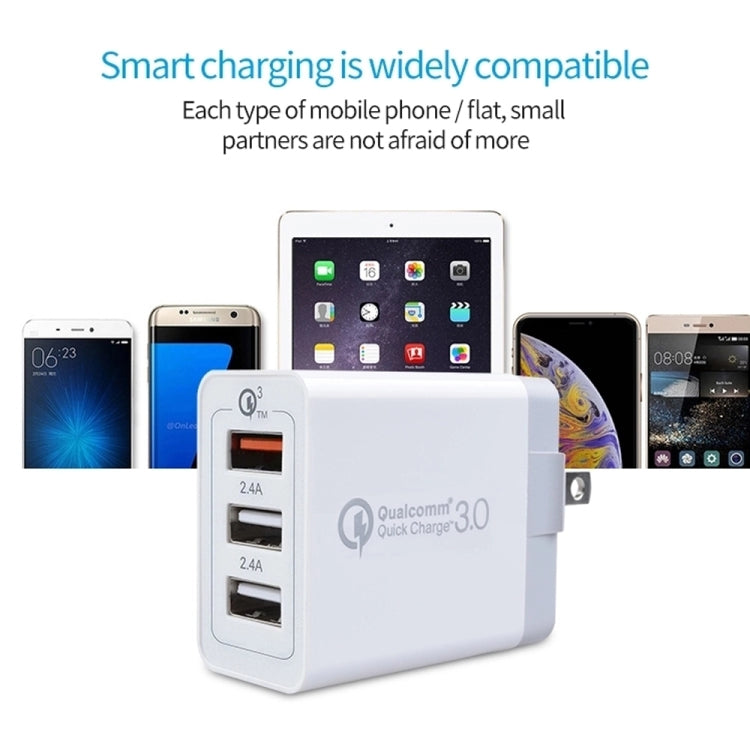 SDC-30W 2 in 1 USB to Micro USB Data Cable + 30W QC 3.0 USB + 2.4A Dual USB 2.0 Ports Mobile Phone Tablet PC Universal Quick Charger Travel Charger Set, US Plug - Mobile Accessories by buy2fix | Online Shopping UK | buy2fix
