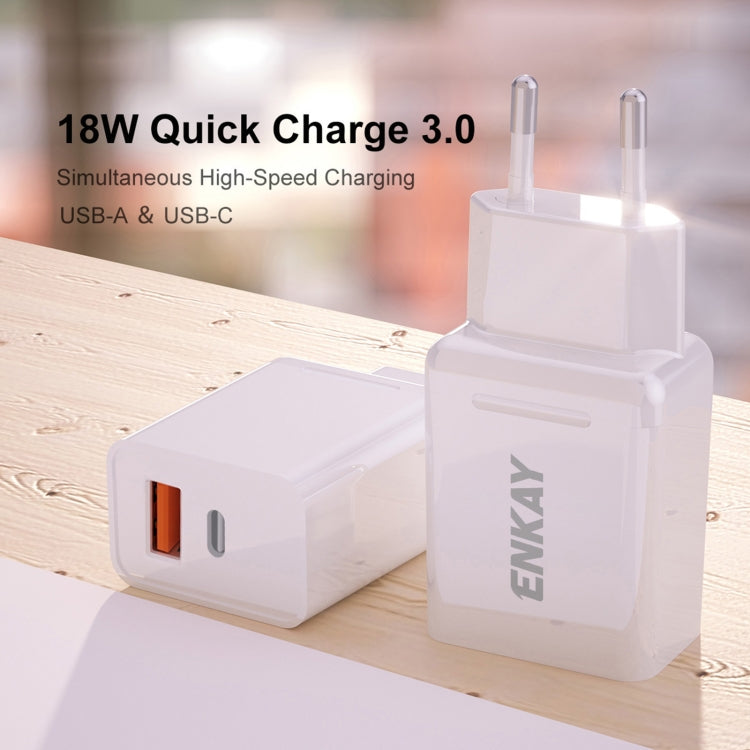 ENKAY Hat-Prince T030 18W 3A PD+QC 3.0 Fast Charging Travel Charger Power Adapter, EU Plug - USB Charger by ENKAY | Online Shopping UK | buy2fix