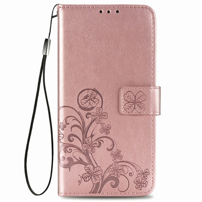 Four-leaf Clasp Embossed Buckle Mobile Phone Protection Leather Case with Lanyard & Card Slot & Wallet & Bracket Function For Samsung Galaxy A12(Rose Gold) - Samsung Accessories by buy2fix | Online Shopping UK | buy2fix
