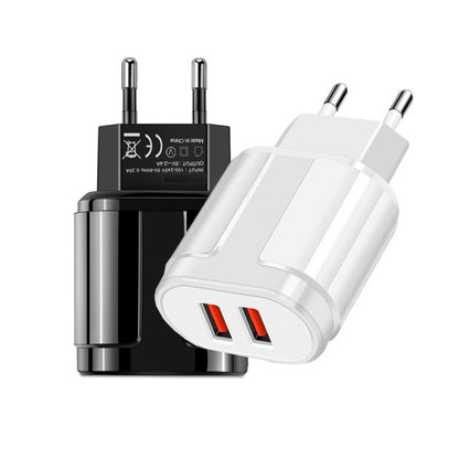 Dual USB Portable Travel Charger + 1 Meter USB to Micro USB Data Cable, EU Plug(White) - Mobile Accessories by buy2fix | Online Shopping UK | buy2fix