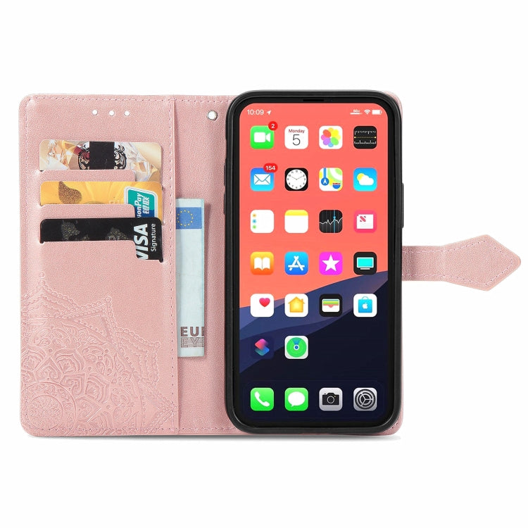 For iPhone 13 Mandala Flower Embossed Horizontal Flip Leather Case with Holder & Three Card Slots & Wallet & Lanyard (Rose Gold) - Apple Accessories by buy2fix | Online Shopping UK | buy2fix