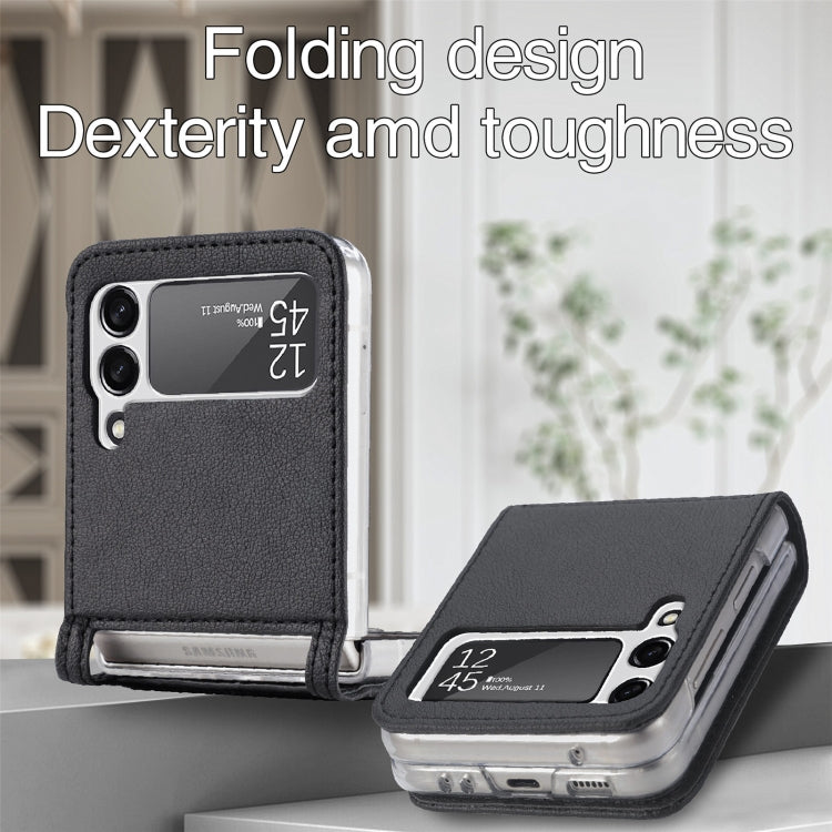 For Samsung Galaxy Z Flip3 5G Litchi Pattern Folding Leather Shockproof Card All-inclusive Case(Black) - Samsung Accessories by buy2fix | Online Shopping UK | buy2fix