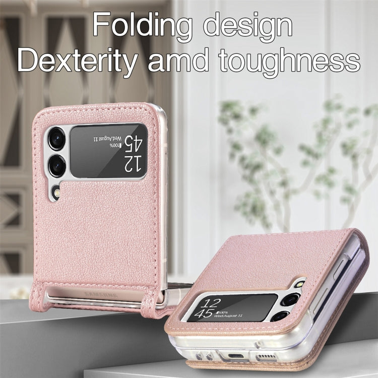For Samsung Galaxy Z Flip3 5G Litchi Pattern Folding Leather Shockproof Card All-inclusive Case(Pink) - Samsung Accessories by buy2fix | Online Shopping UK | buy2fix