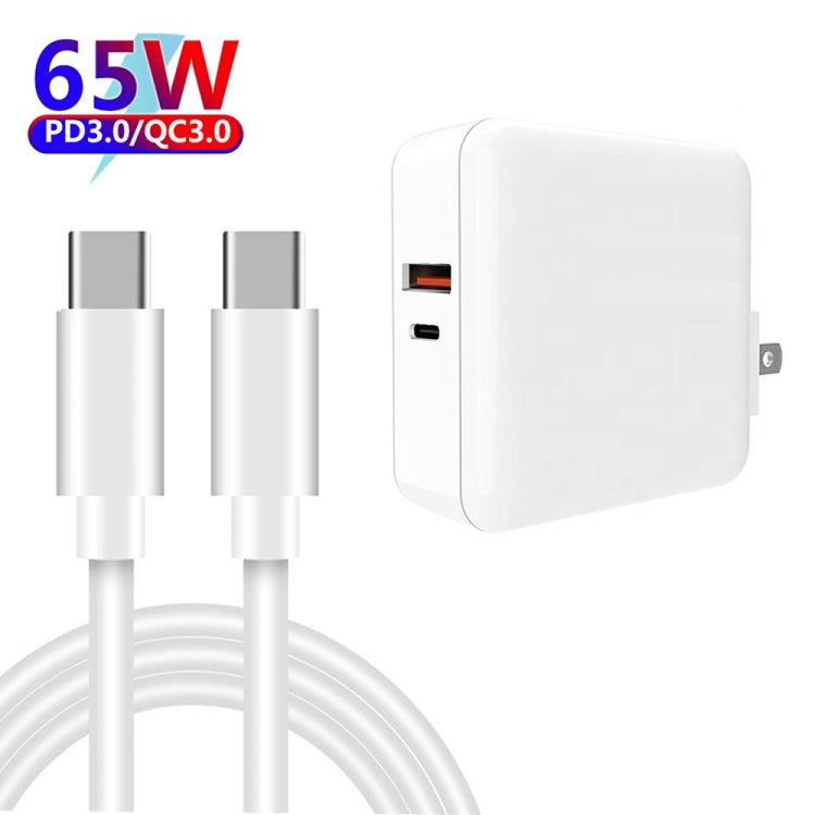 A6 65W QC 3.0 USB + PD USB-C / Type-C Dual Fast Charging Laptop Adapter + 1m USB-C / Type-C to USB-C / Type-C Data Cable Set for MacBook Series, US Plug + EU Plug + AU Plug + UK Plug - Cable & Adapter by buy2fix | Online Shopping UK | buy2fix