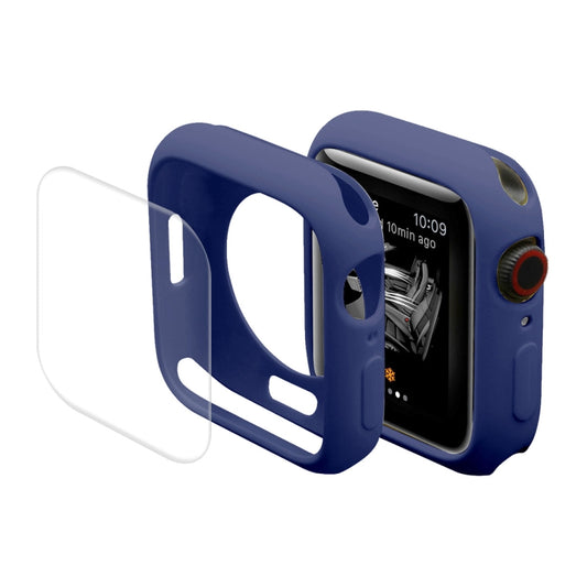 ENKAY Hat-Prince Protective TPU Watch Case + Full Coverage PET Screen Protector Film For Apple Watch Series 8 / 7 45mm(Dark Blue) - Watch Cases by ENKAY | Online Shopping UK | buy2fix