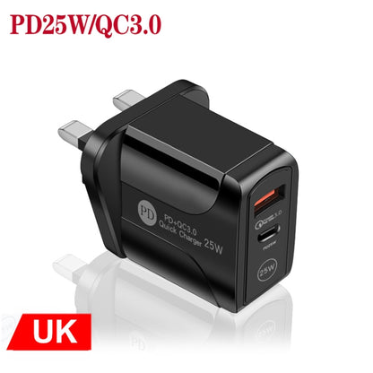 PD25W USB-C / Type-C + QC3.0 USB Dual Ports Fast Charger, UK Plug(Black) - USB Charger by buy2fix | Online Shopping UK | buy2fix