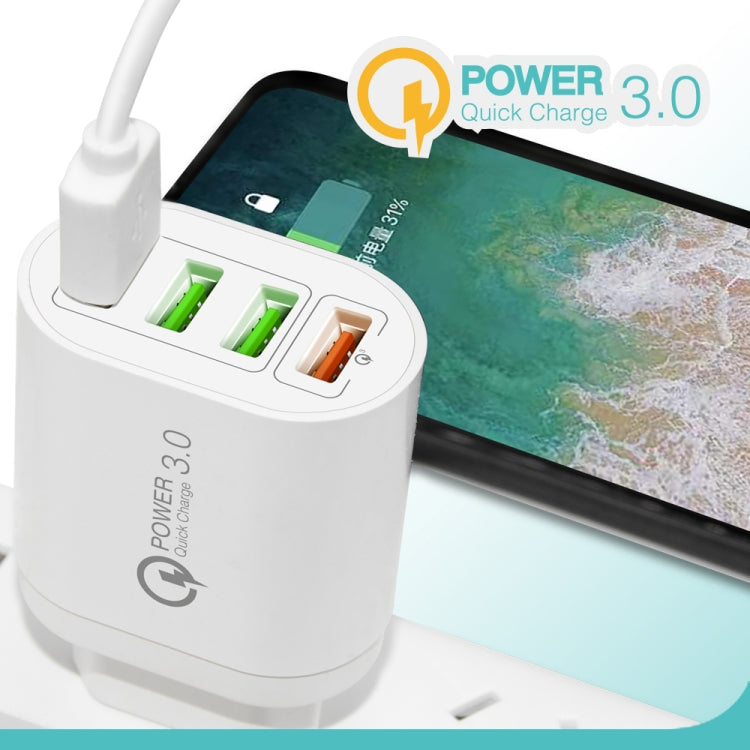 QC-04 QC3.0 + 3 x USB2.0 Multi-ports Charger with 3A USB to Micro USB Data Cable, EU Plug(White) - Mobile Accessories by buy2fix | Online Shopping UK | buy2fix