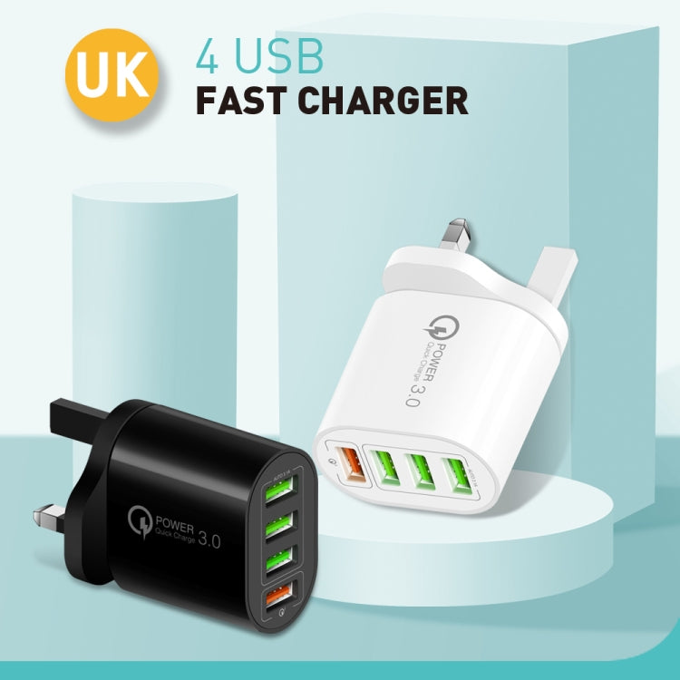 QC-04 QC3.0 + 3 x USB2.0 Multi-ports Charger with 3A USB to Micro USB Data Cable, UK Plug(White) - Mobile Accessories by buy2fix | Online Shopping UK | buy2fix