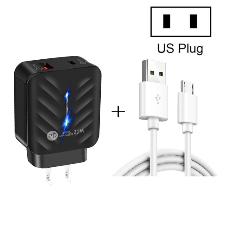 PD03 20W PD3.0 + QC3.0 USB Charger with USB to Micro USB Data Cable, US Plug(White) - Mobile Accessories by buy2fix | Online Shopping UK | buy2fix