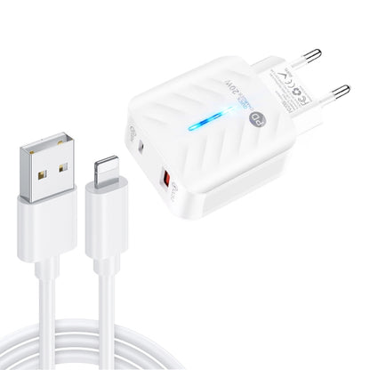 PD03 20W PD3.0 + QC3.0 USB Charger with USB to 8 Pin Data Cable, EU Plug(White) - USB Charger by buy2fix | Online Shopping UK | buy2fix