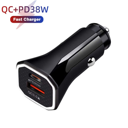 TE-P22 38W PD USB-C / Type-C + QC3. 0 USB Car Charger with 1m USB to Micro USB Data Cable(Black) - Car Charger by buy2fix | Online Shopping UK | buy2fix