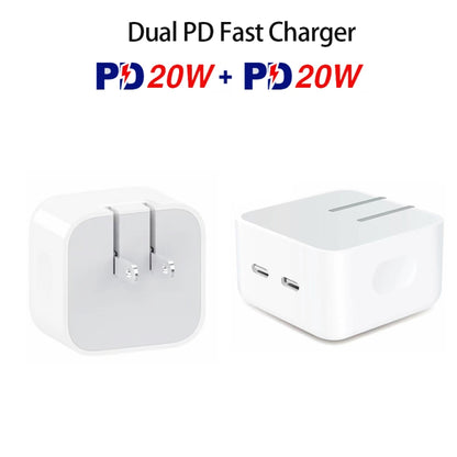 SDC-40W Dual PD USB-C / Type-C Ports Charger with 2m Type-C to 8 Pin Data Cable, US Plug - USB Charger by buy2fix | Online Shopping UK | buy2fix