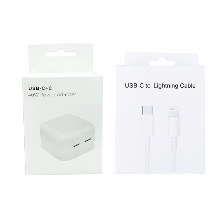 SDC-40W Dual PD USB-C / Type-C Ports Charger with 2m Type-C to 8 Pin Data Cable, US Plug - USB Charger by buy2fix | Online Shopping UK | buy2fix