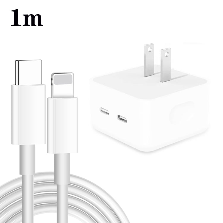 PD 35W Dual USB-C / Type-C Ports Charger with 1m Type-C to 8 Pin Data Cable, US Plug - Apple Accessories by buy2fix | Online Shopping UK | buy2fix