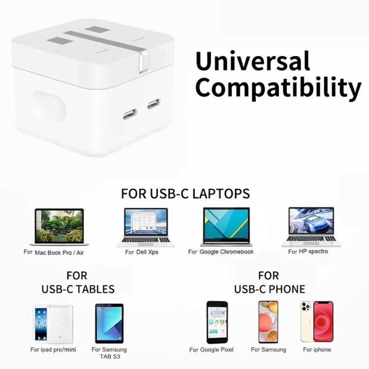 PD 35W Dual USB-C / Type-C Ports Charger with 1.5m Type-C to 8 Pin Data Cable, UK Plug - USB Charger by buy2fix | Online Shopping UK | buy2fix