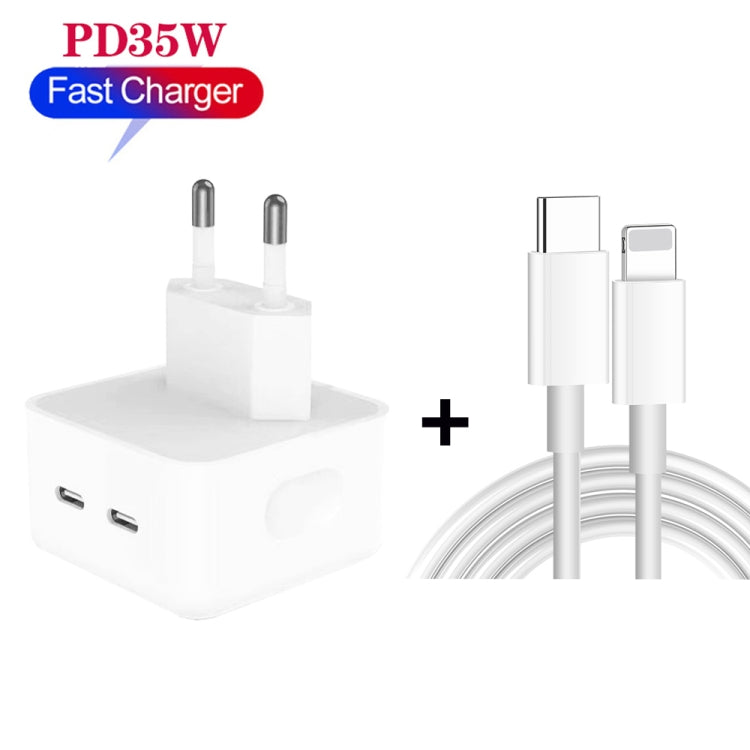 PD 35W Dual USB-C / Type-C Ports Charger with 1.5m Type-C to 8 Pin Data Cable, EU Plug - Apple Accessories by buy2fix | Online Shopping UK | buy2fix