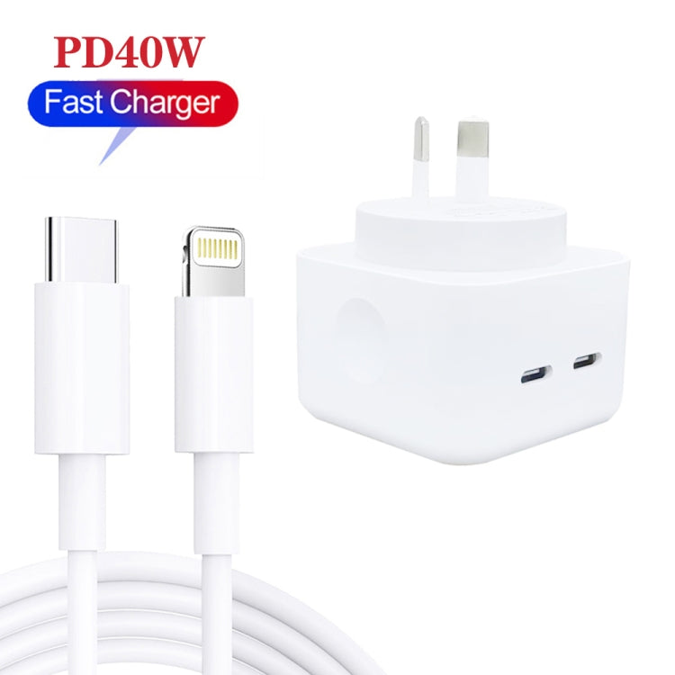 SDC-40W Dual PD USB-C / Type-C Ports Charger with 1m Type-C to 8 Pin Cable, AU Plug - USB Charger by buy2fix | Online Shopping UK | buy2fix